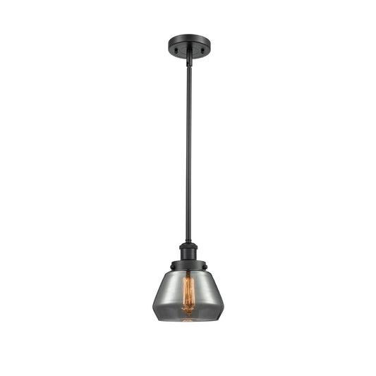 Innovations Fulton 7in 1-Light Mini Pendant | Modern Contemporary Matte Black Steel and Light Smoke Glass | Kitchen Island & Dining | Model 916-1S-BK-G173