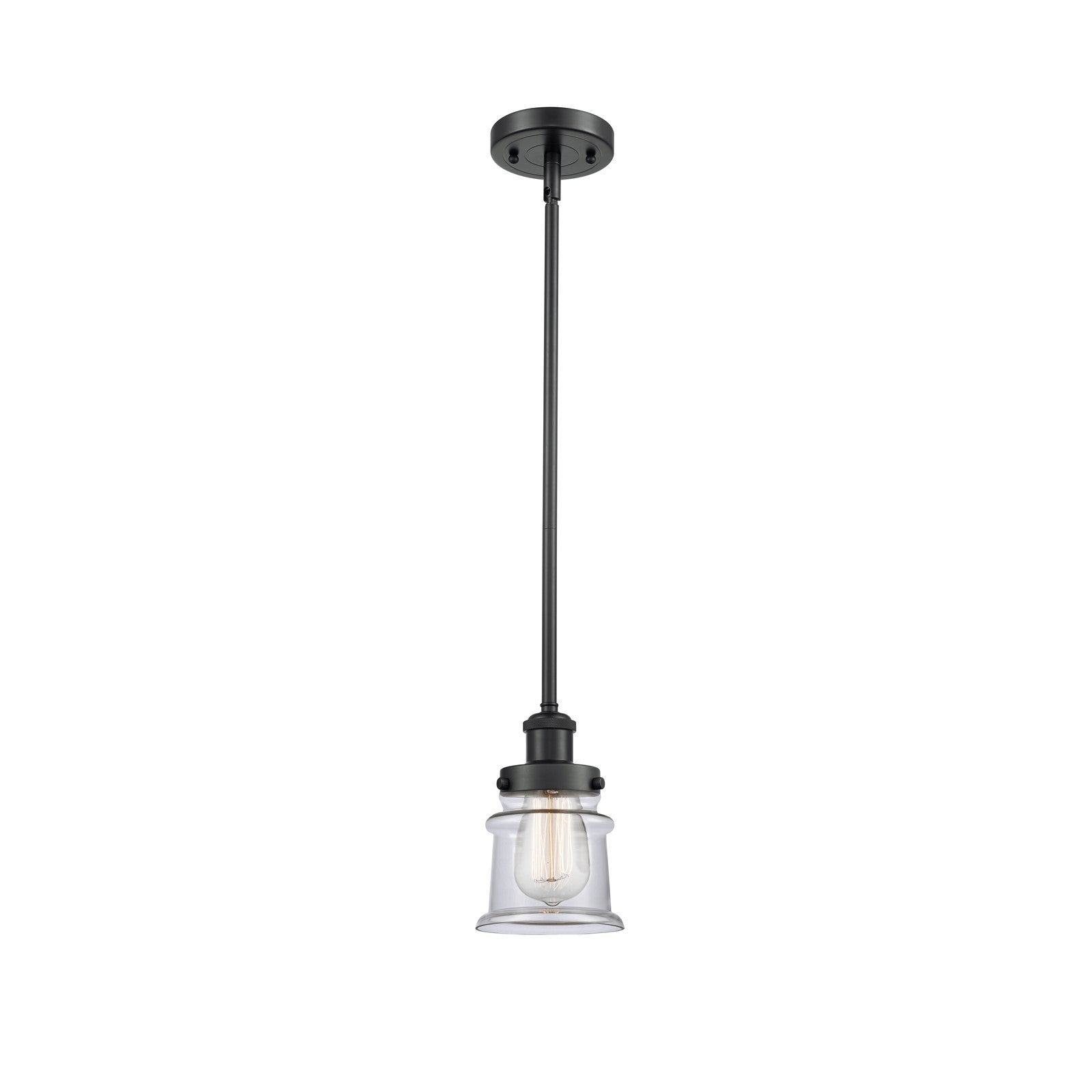 Innovations Canton 5.25in 1-Light Mini Pendant | Modern Matte Black Steel and Clear Glass | Kitchen Island & Dining Room | Model 916-1S-BK-G182S