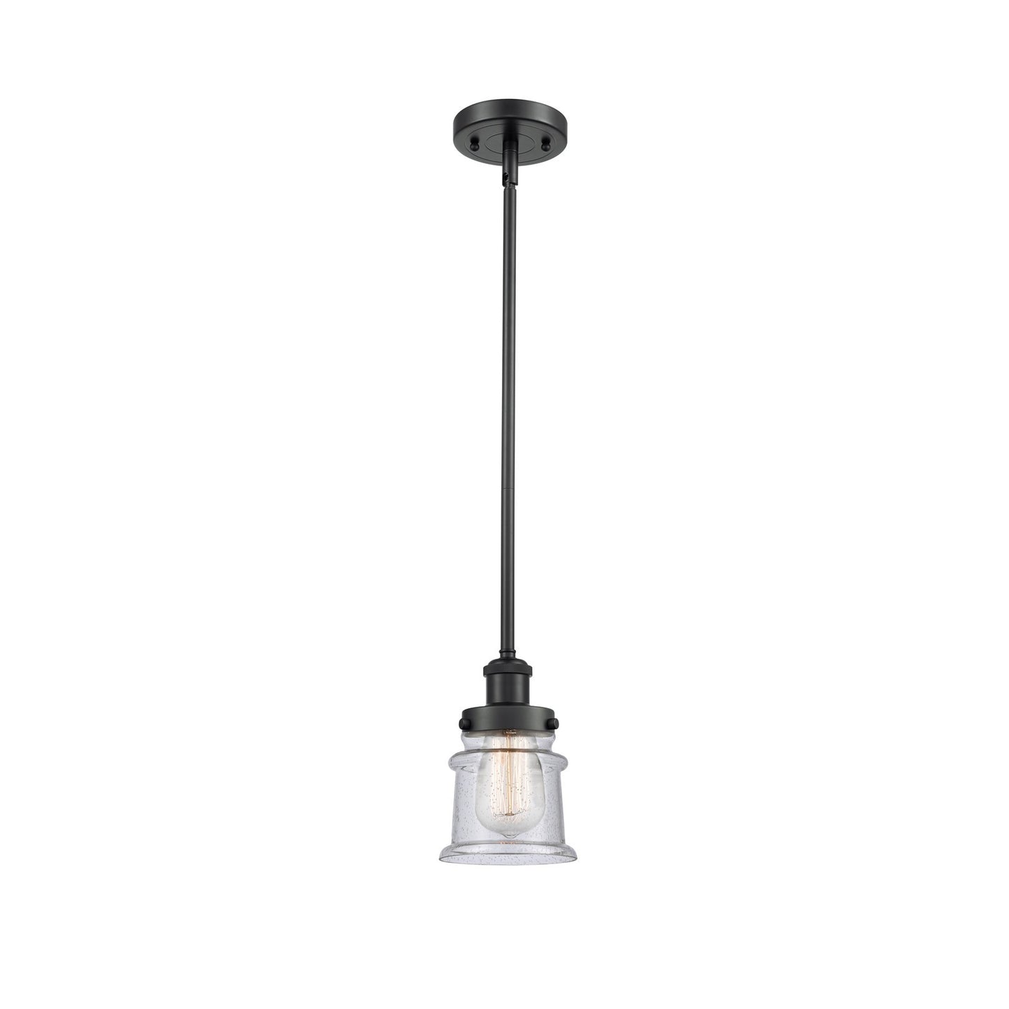Innovations Canton 5.25in 1-Light Mini Pendant | Modern Contempo Matte Black Steel and Seedy Glass | Kitchen Island & Dining Room | Model 916-1S-BK-G184S