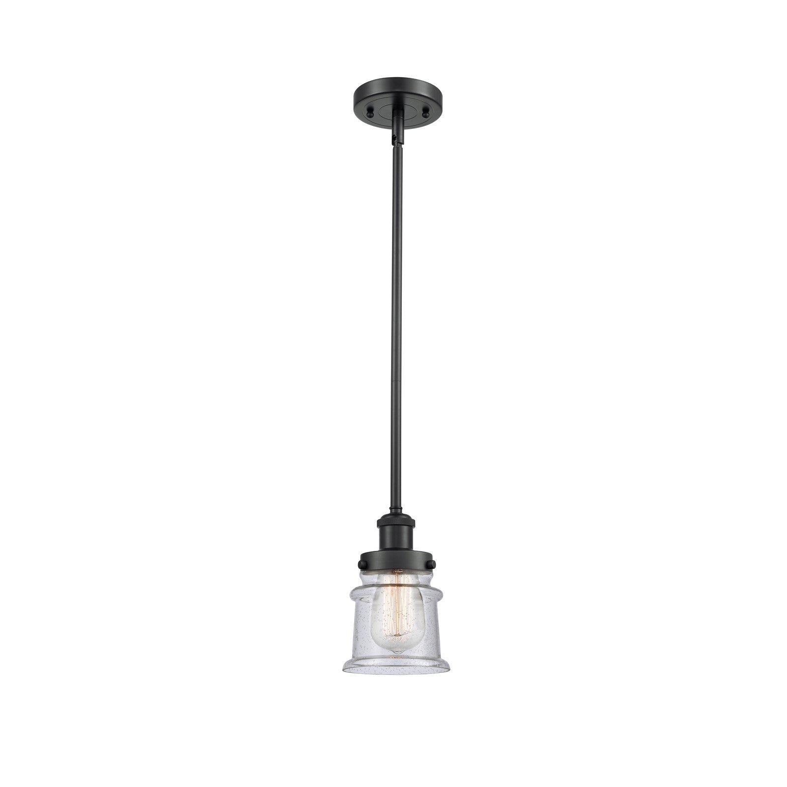 Innovations Canton 5.25in 1-Light Mini Pendant | Modern Contempo Matte Black Steel and Seedy Glass | Kitchen Island & Dining Room | Model 916-1S-BK-G184S