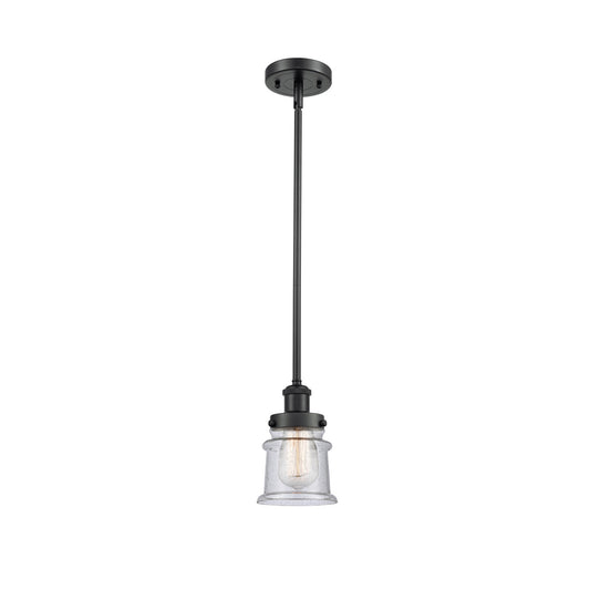 Innovations Canton 5.25in 1-Light Mini Pendant | Modern Contempo Matte Black Steel and Seedy Glass | Kitchen Island & Dining Room | Model 916-1S-BK-G184S
