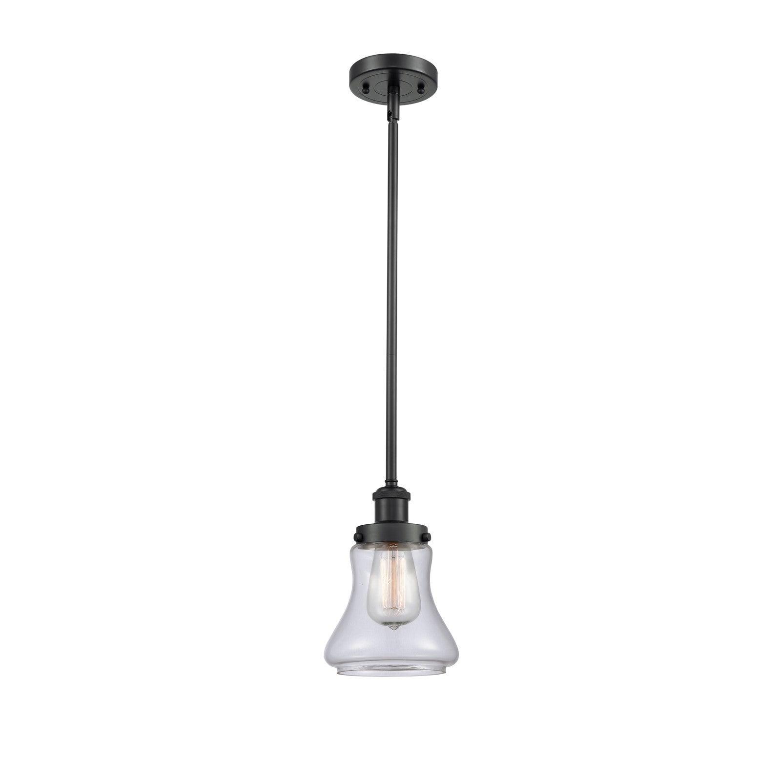 Innovations Bellmont 6.125in 1-Light Mini Pendant | Modern Contempo Matte Black Steel and Clear Glass | Kitchen Island & Dining | Model 916-1S-BK-G192