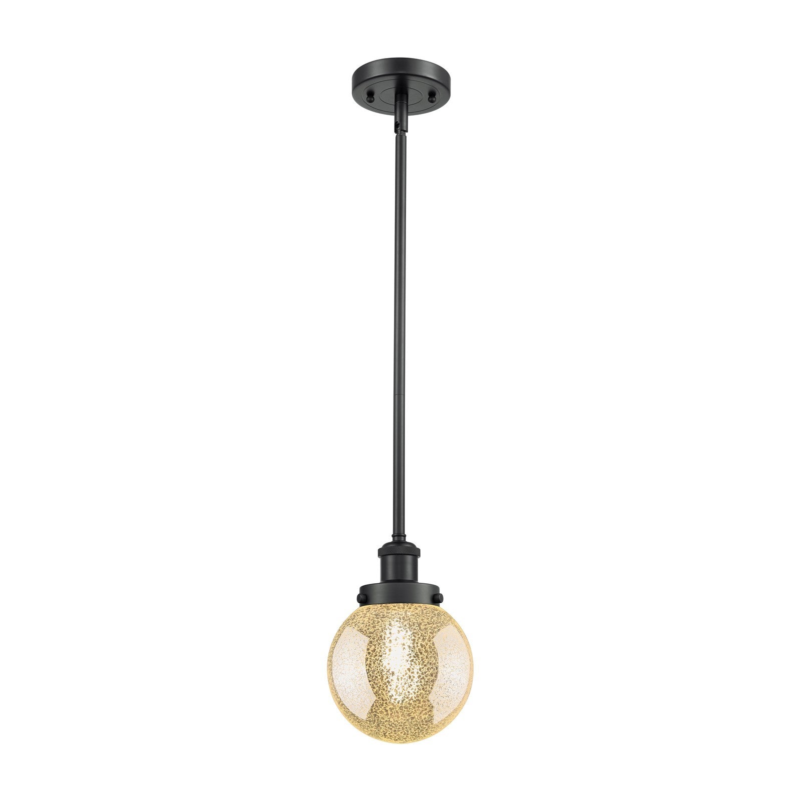 Innovations Beacon 6in 1-Light Mini Pendant | Modern Contempo Matte Black Steel and Mercury Glass | Kitchen Island & Dining Room | Model 916-1S-BK-G208-6