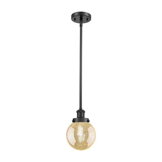 Innovations Beacon 6in 1-Light Mini Pendant | Modern Contempo Matte Black Steel and Mercury Glass | Kitchen Island & Dining Room | Model 916-1S-BK-G208-6