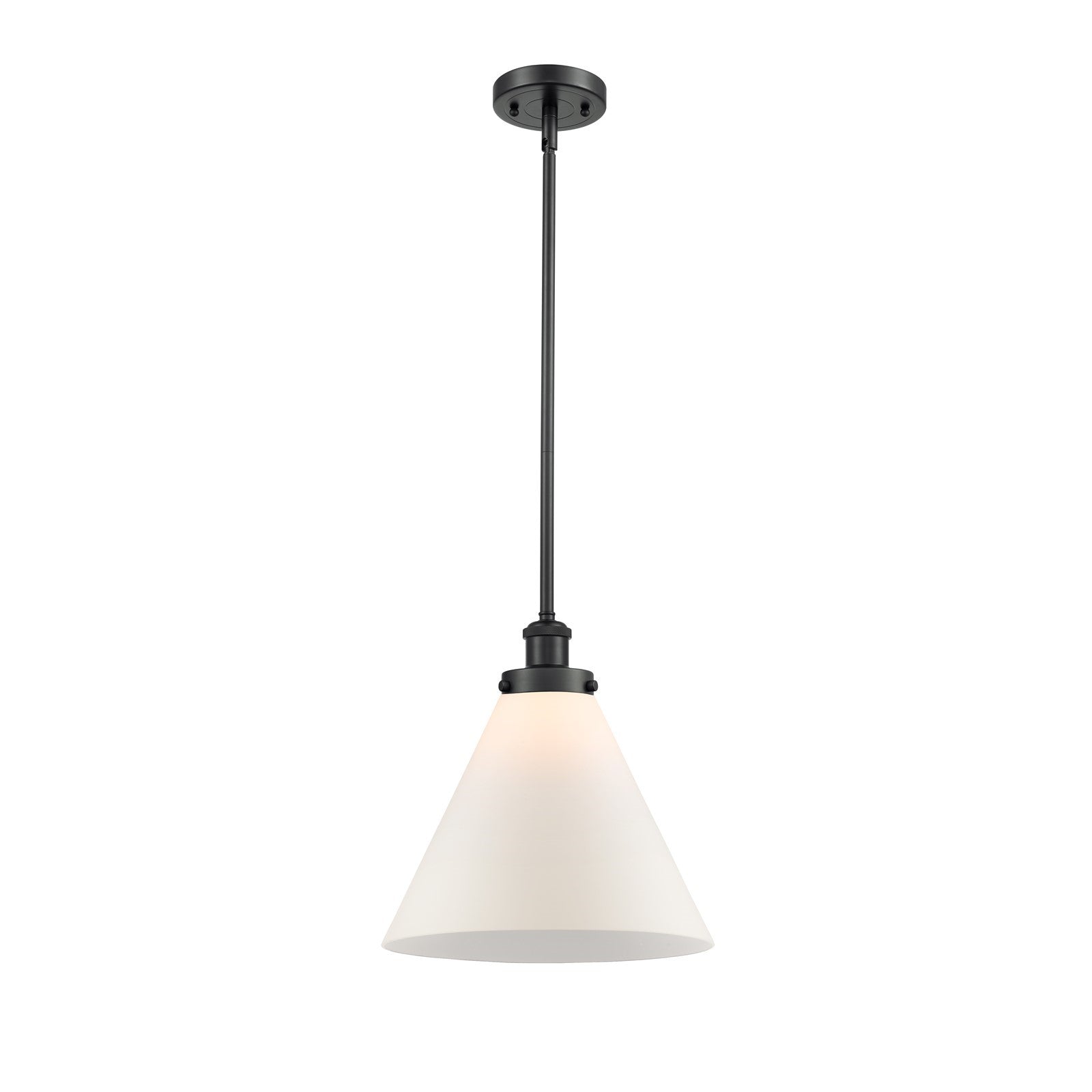 Innovations Cone 12in 1-Light LED Mini Pendant | Industrial Matte Black Steel and Matte White Frosted Glass | Kitchen Island & | Model 916-1S-BK-G41-L-LED