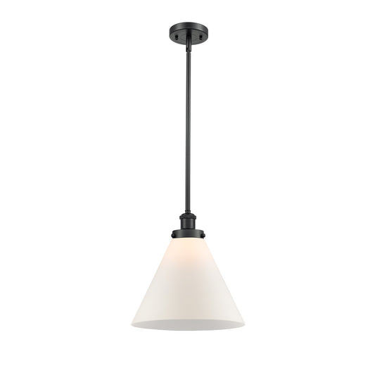 Innovations Cone 12in 1-Light LED Mini Pendant | Industrial Matte Black Steel and Matte White Frosted Glass | Kitchen Island & | Model 916-1S-BK-G41-L-LED