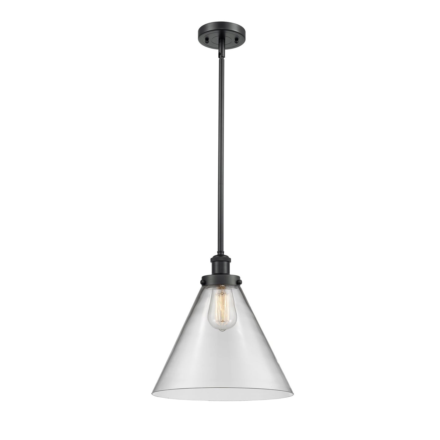 Innovations Cone 12in 1-Light Mini Pendant | Industrial Matte Black Steel and Clear Glass | Kitchen Island & Dining Room | Model 916-1S-BK-G42-L