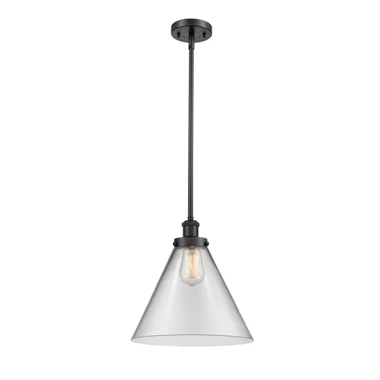 Innovations Cone 12in 1-Light Mini Pendant | Industrial Matte Black Steel and Clear Glass | Kitchen Island & Dining Room | Model 916-1S-BK-G42-L