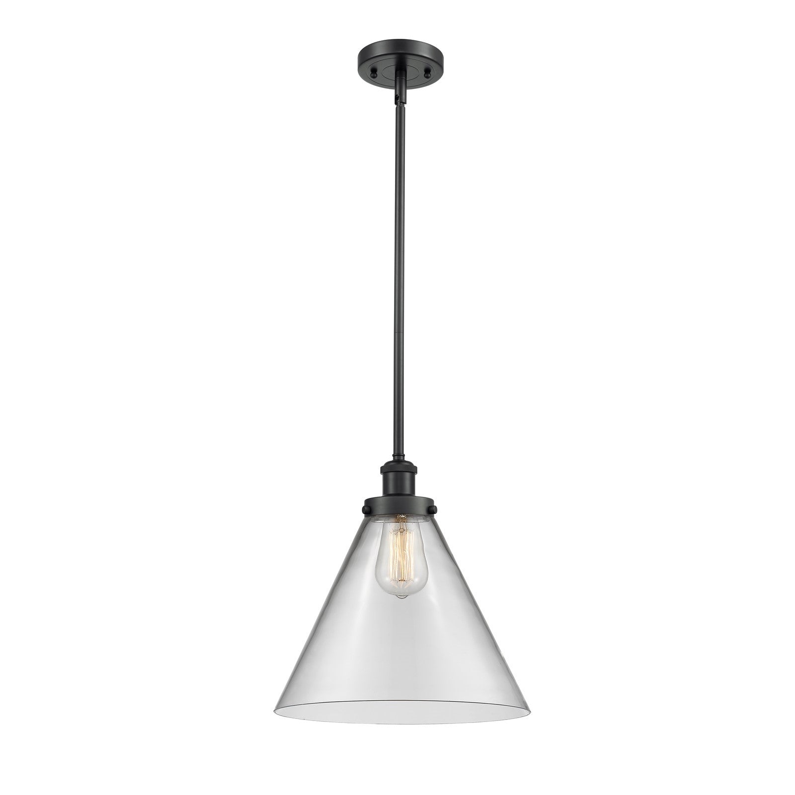 Innovations Cone 12in 1-Light LED Mini Pendant | Industrial Matte Black Steel and Clear Glass | Kitchen Island & Dining Room | Model 916-1S-BK-G42-L-LED