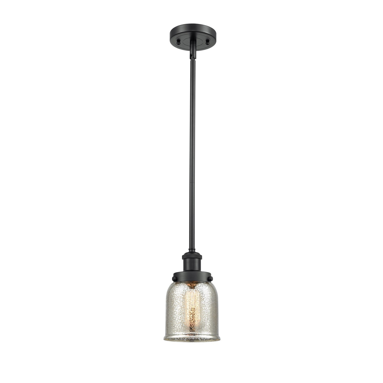 Innovations Bell 5in 1-Light Mini Pendant | Industrial Matte Black Steel and Silver Plated Mercury Glass | Kitchen Island & Dining | Model 916-1S-BK-G58