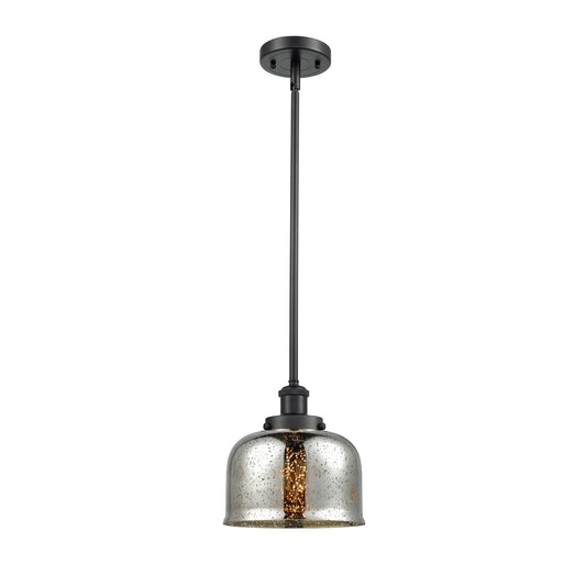 Innovations Bell 8in 1-Light Mini Pendant | Industrial Matte Black Steel and Silver Plated Mercury Glass | Kitchen Island & | Model 916-1S-BK-G78-LED