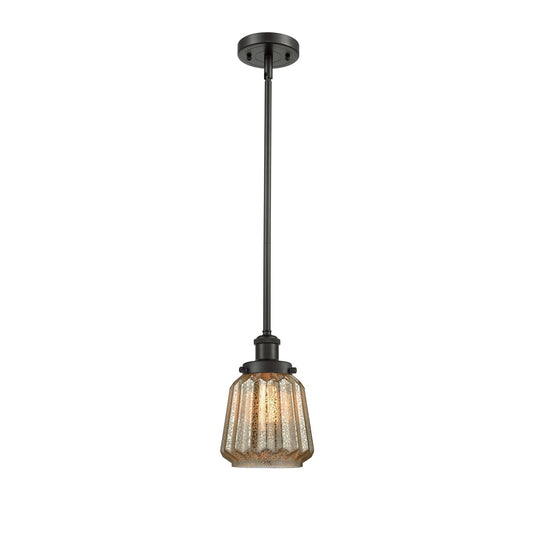 Innovations Chatham 7in 1-Light Mini Pendant | Modern Oil Rubbed Bronze Steel and Mercury Ribbed Glass Shade | Kitchen Island & | Model 916-1S-OB-G146