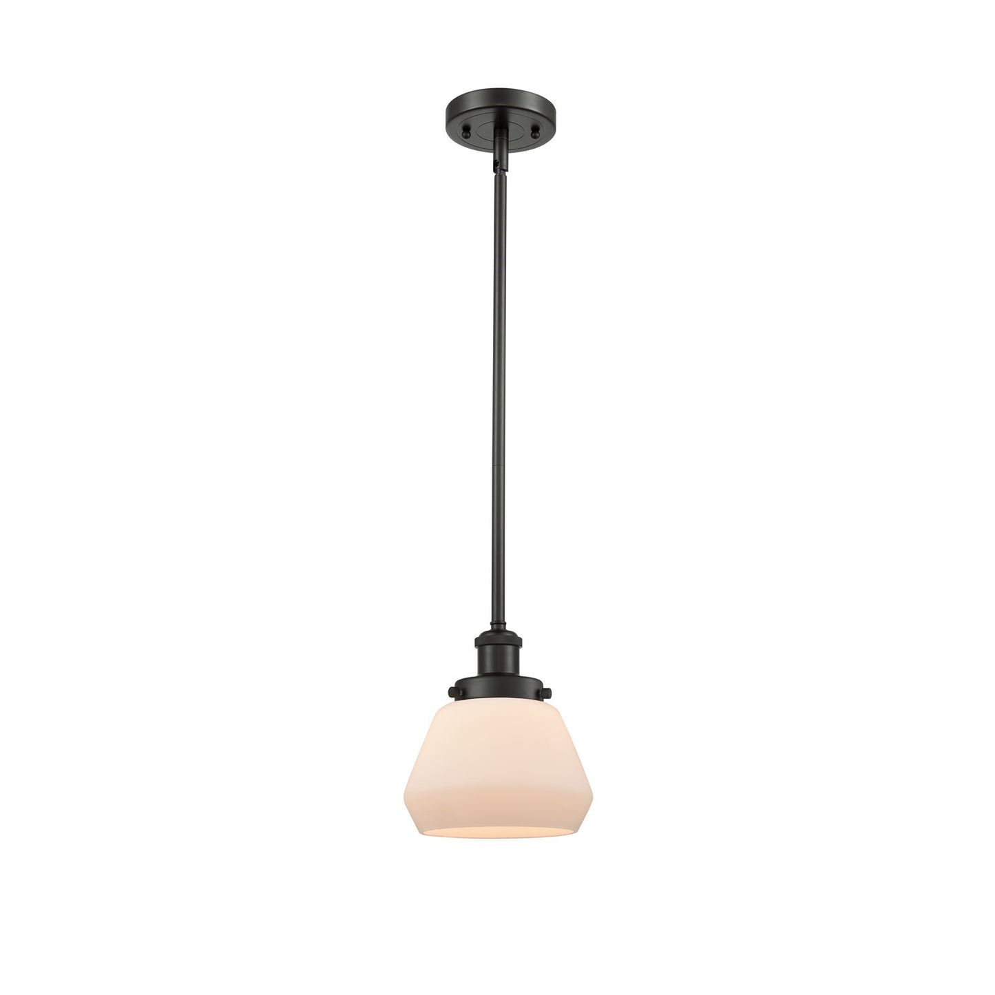 Innovations Fulton 7in 1-Light Mini Pendant | Modern Transitional Oil Rubbed Bronze Steel and Matte White Frosted Glass | Kitchen | Model 916-1S-OB-G171