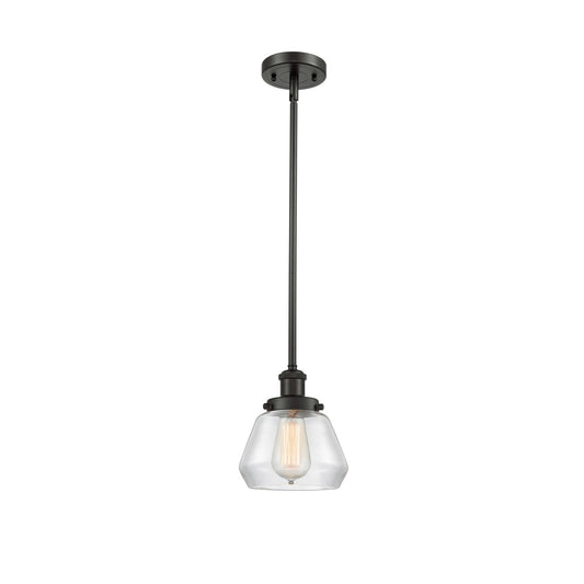Innovations Fulton 7in 1-Light Mini Pendant | Modern Transitional Oil Rubbed Bronze Steel and Clear Glass | Kitchen Island & Dining | Model 916-1S-OB-G172