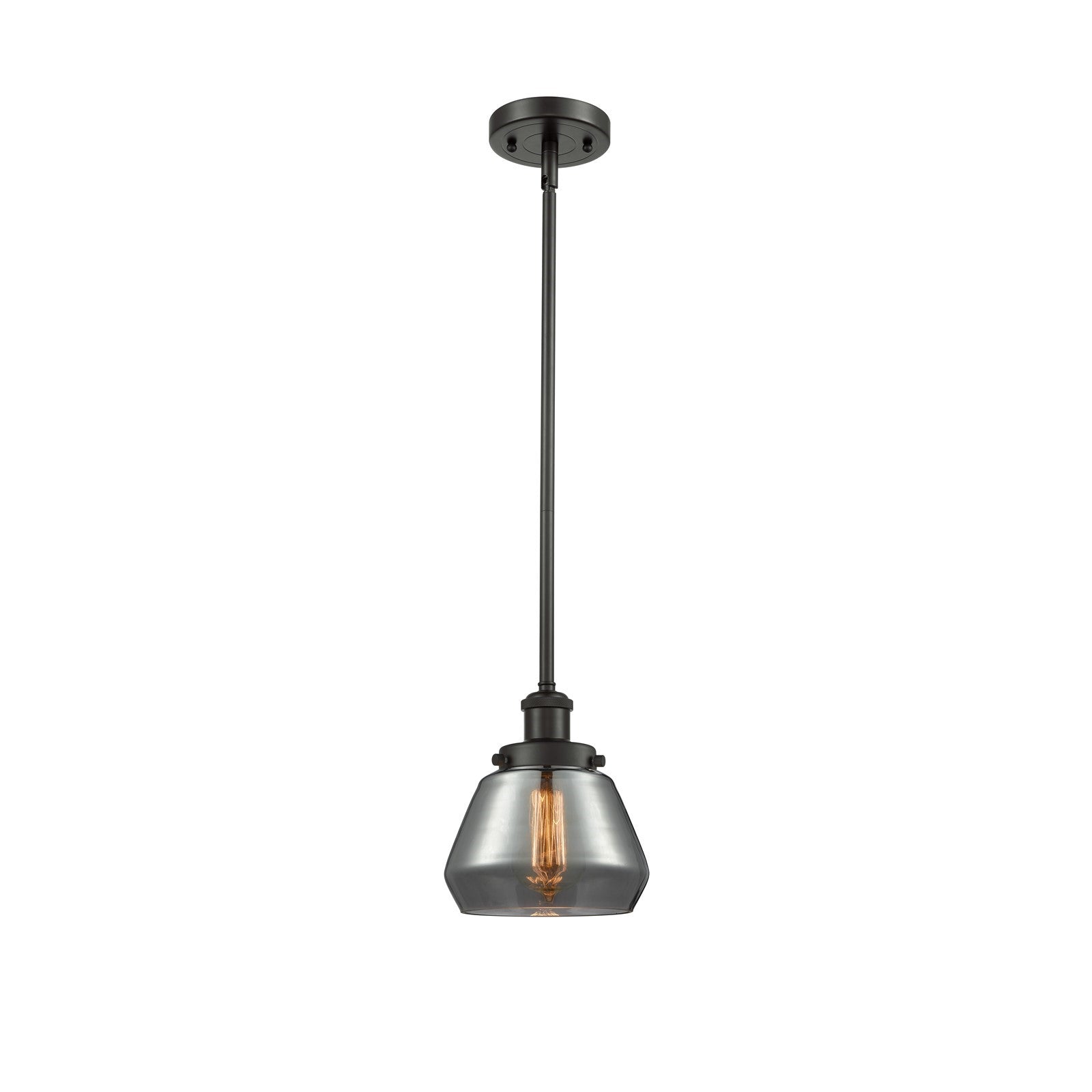 Innovations Fulton 7in 1-Light Mini Pendant | Modern Transitional Oil Rubbed Bronze Steel and Light Smoke Glass | Kitchen Island & | Model 916-1S-OB-G173