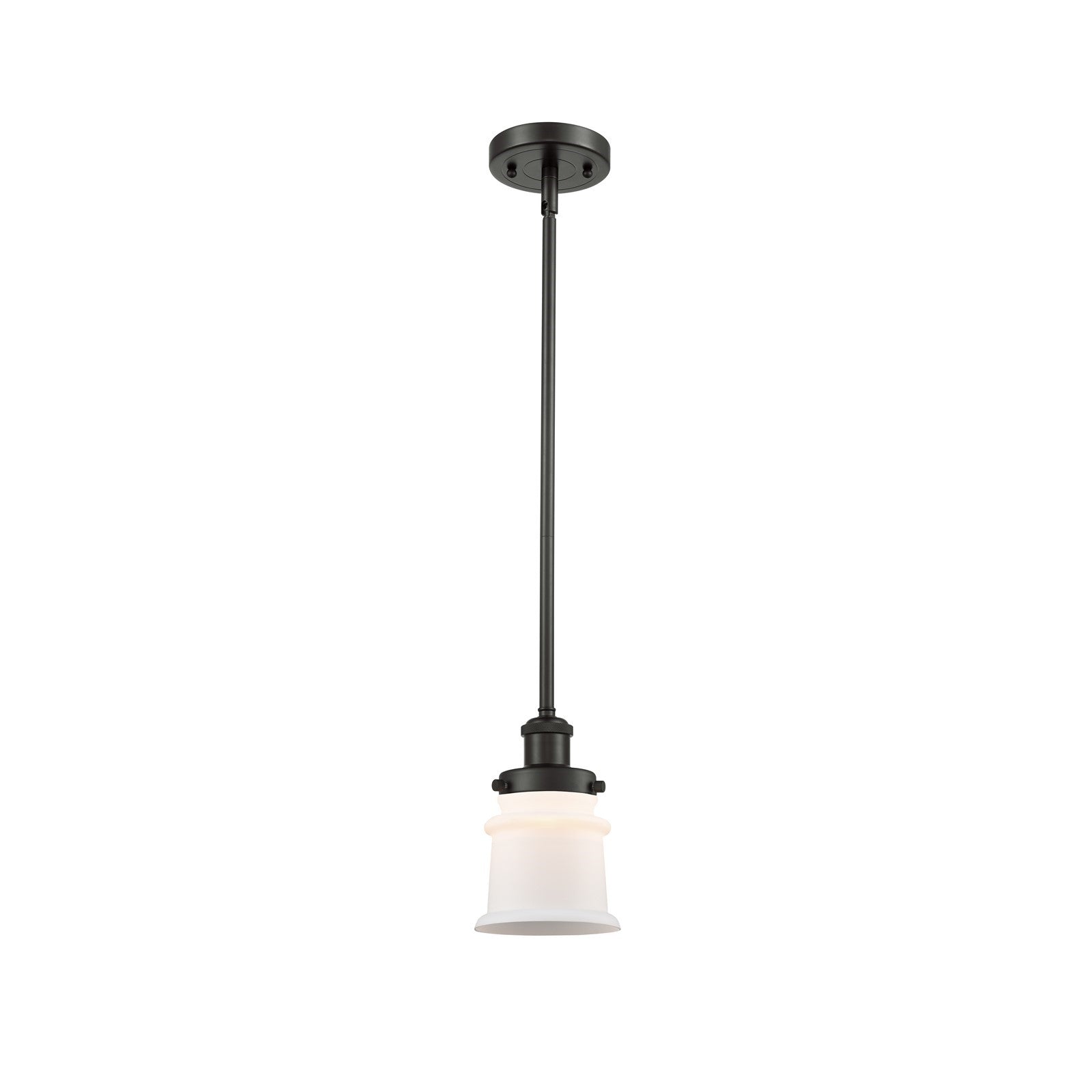 Innovations Canton 5.25in 1-Light Mini Pendant | Modern Contempo Oil Rubbed Bronze Steel and Matte White Frosted Glass | Kitchen | Model 916-1S-OB-G181S
