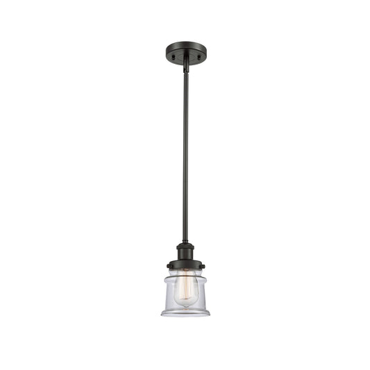 Innovations Canton 5.25in 1-Light Mini Pendant | Modern Contempo Oil Rubbed Bronze Steel and Clear Glass | Kitchen Island & Dining | Model 916-1S-OB-G182S