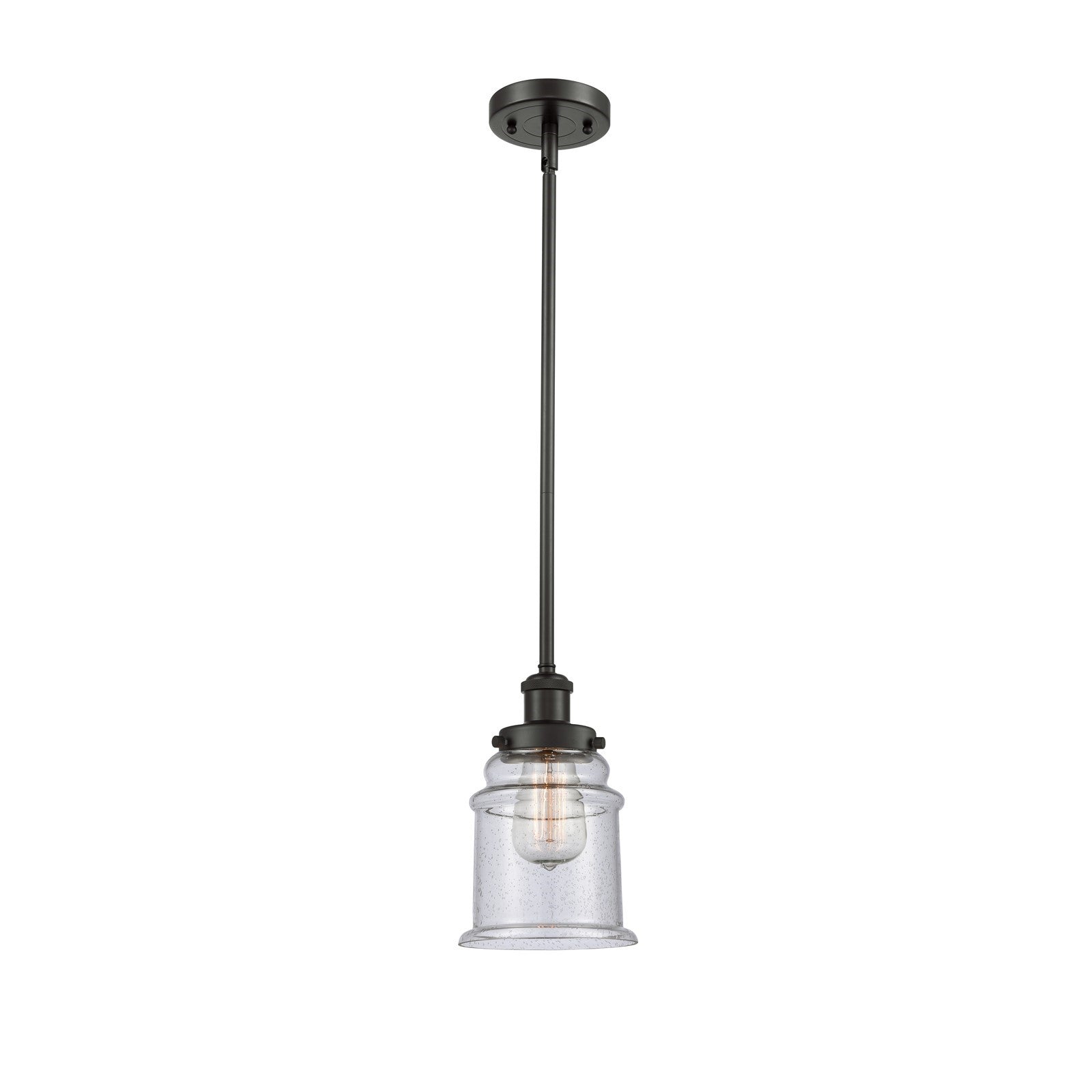 Innovations Canton 6in 1-Light Mini Pendant | Modern Contempo Oil Rubbed Bronze Steel and Seedy Glass | Kitchen Island & Dining | Model 916-1S-OB-G184
