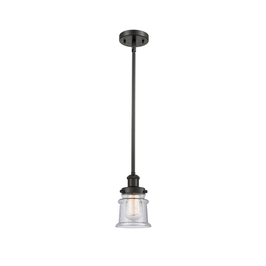 Innovations Canton 5.25in 1-Light Mini Pendant | Oil Rubbed Bronze Steel and Seedy Glass Schoolhouse Shade | Kitchen Island & | Model 916-1S-OB-G184S