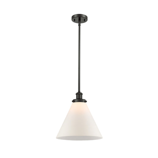 Innovations Cone 11.75in 1-Light Mini Pendant | Oil Rubbed Bronze Steel and Matte White Frosted Glass Cone Shade | Kitchen Island | Model 916-1S-OB-G41-L