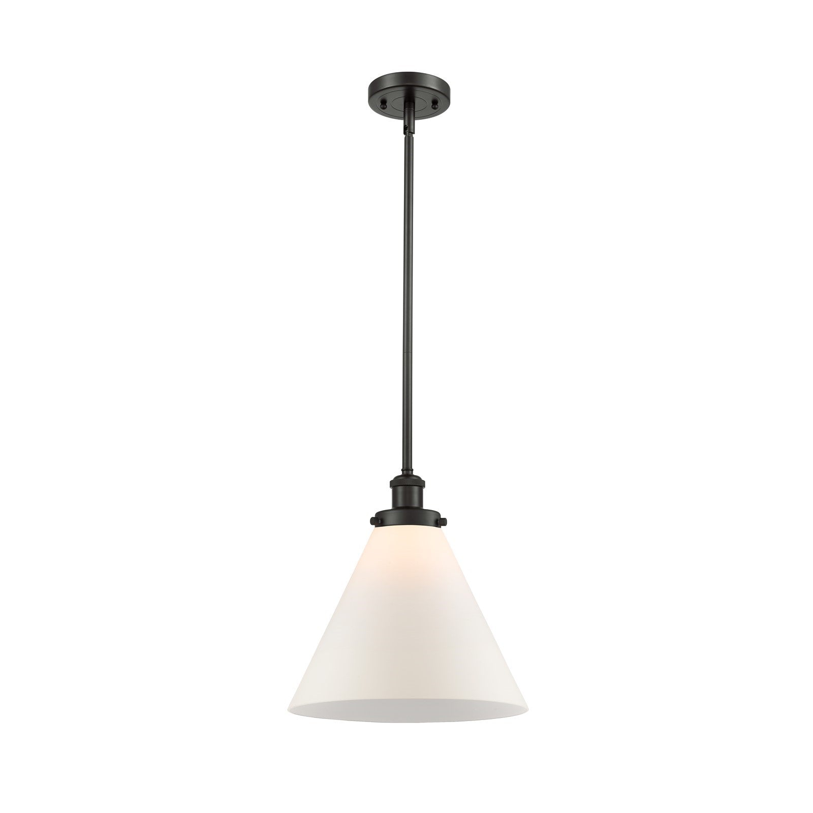 Innovations Cone 12in 1-Light Mini Pendant | Industrial Oil Rubbed Bronze Steel and Matte White Frosted Glass | Kitchen Island | Model 916-1S-OB-G41-L-LED