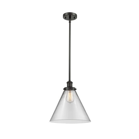 Innovations Cone 12in 1-Light Mini Pendant | Industrial Oil Rubbed Bronze Steel and Clear Glass | Kitchen Island & Dining Room | Model 916-1S-OB-G42-L
