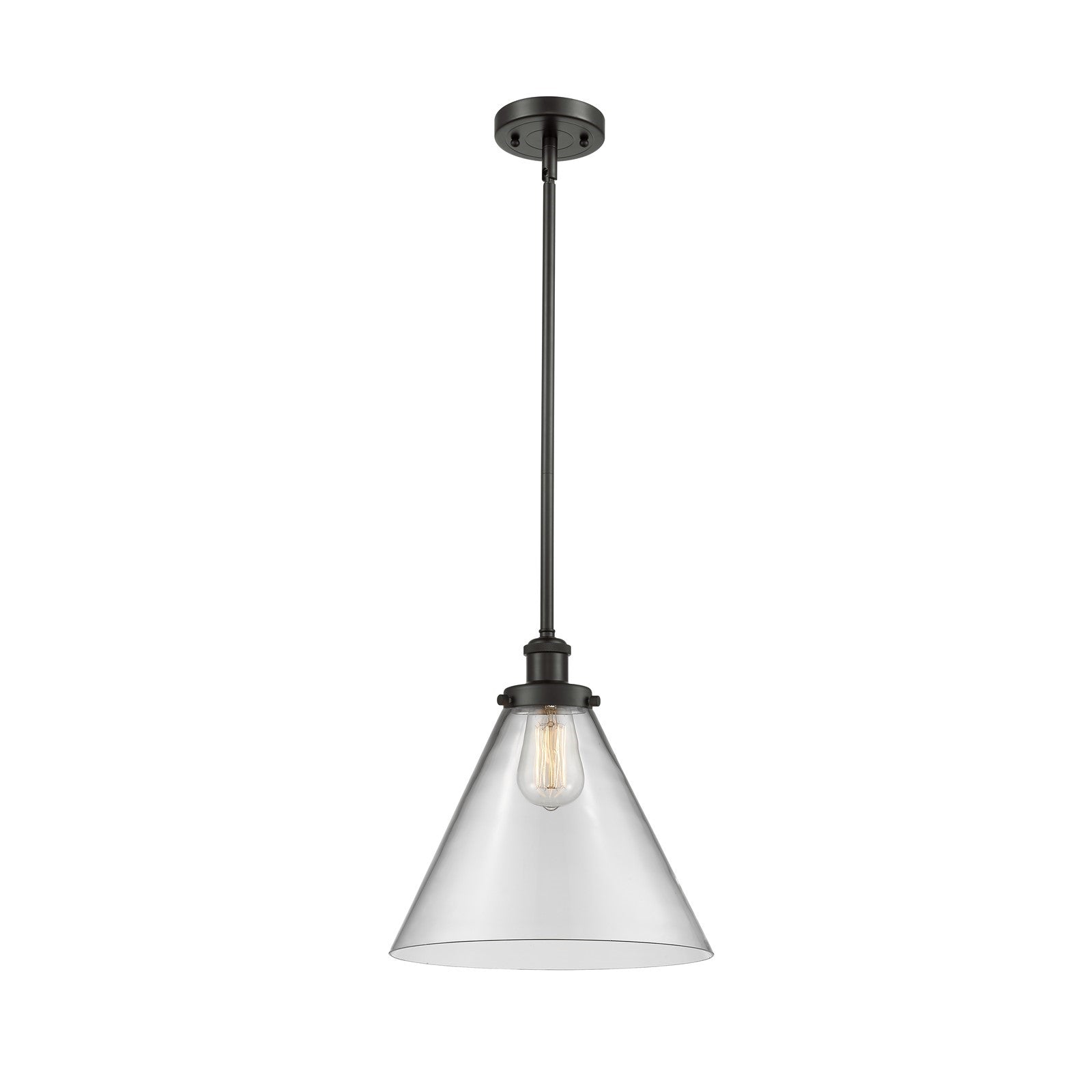 Innovations Cone 12in 1-Light Mini Pendant | Industrial Oil Rubbed Bronze Steel and Clear Glass | Kitchen Island & Dining Room | Model 916-1S-OB-G42-L-LED