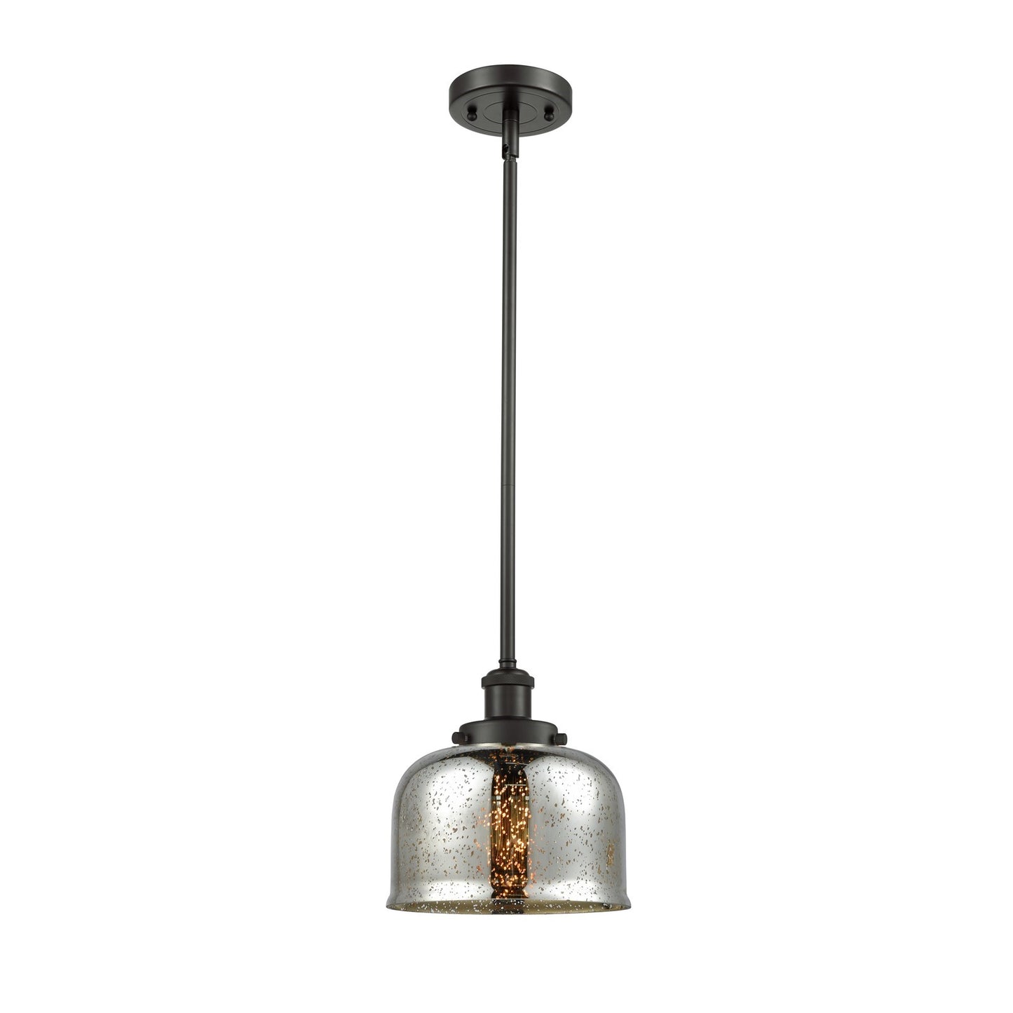 Innovations Bell 8in 1-Light Mini Pendant | Industrial Oil Rubbed Bronze Steel and Silver Plated Mercury Glass | Kitchen Island | Model 916-1S-OB-G78-LED