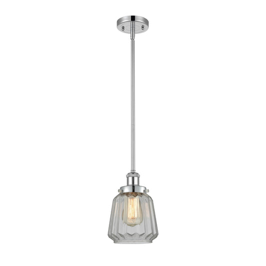 Innovations Chatham 7in 1-Light Mini Pendant | Modern Contemporary Polished Chrome and Clear Ribbed Glass | Kitchen Island & Dining | Model 916-1S-PC-G142