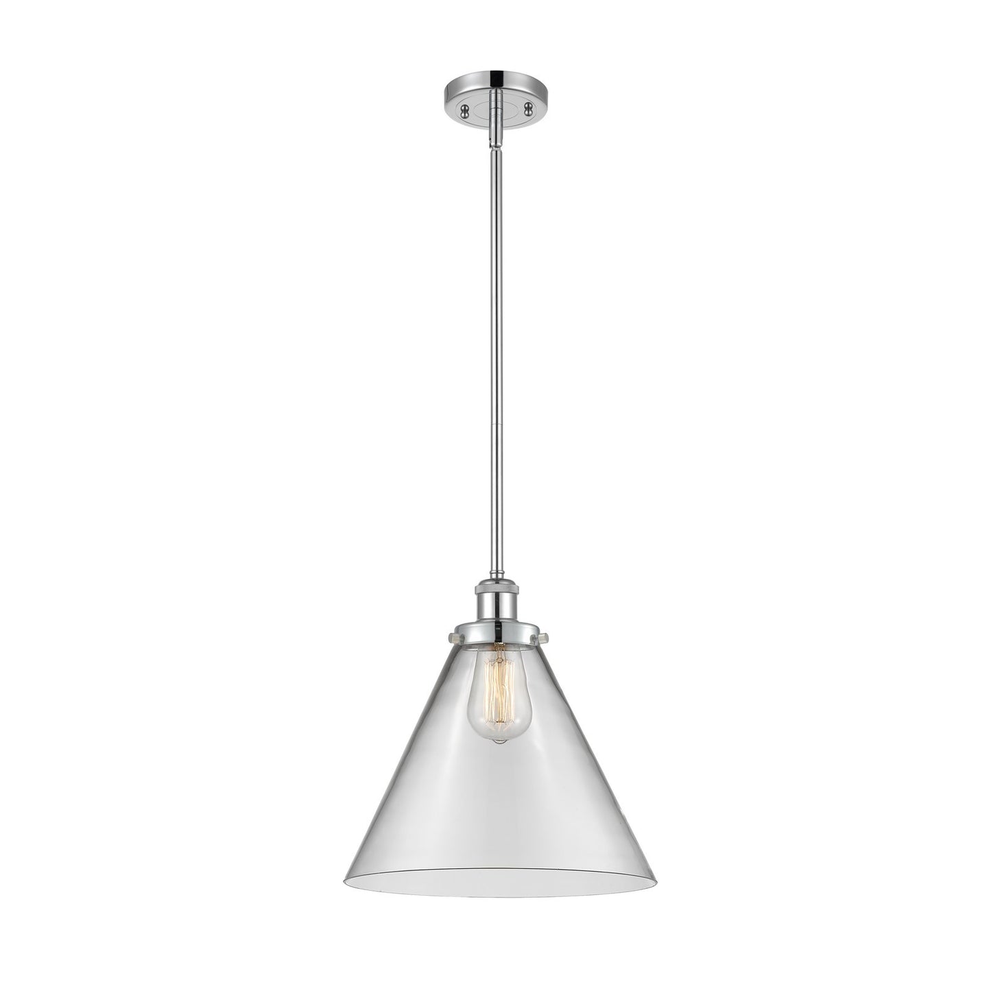 Innovations Cone 11.75in 1-Light Mini Pendant | Industrial Polished Chrome Steel and Clear Transparent Glass | Kitchen Island & | Model 916-1S-PC-G42-L