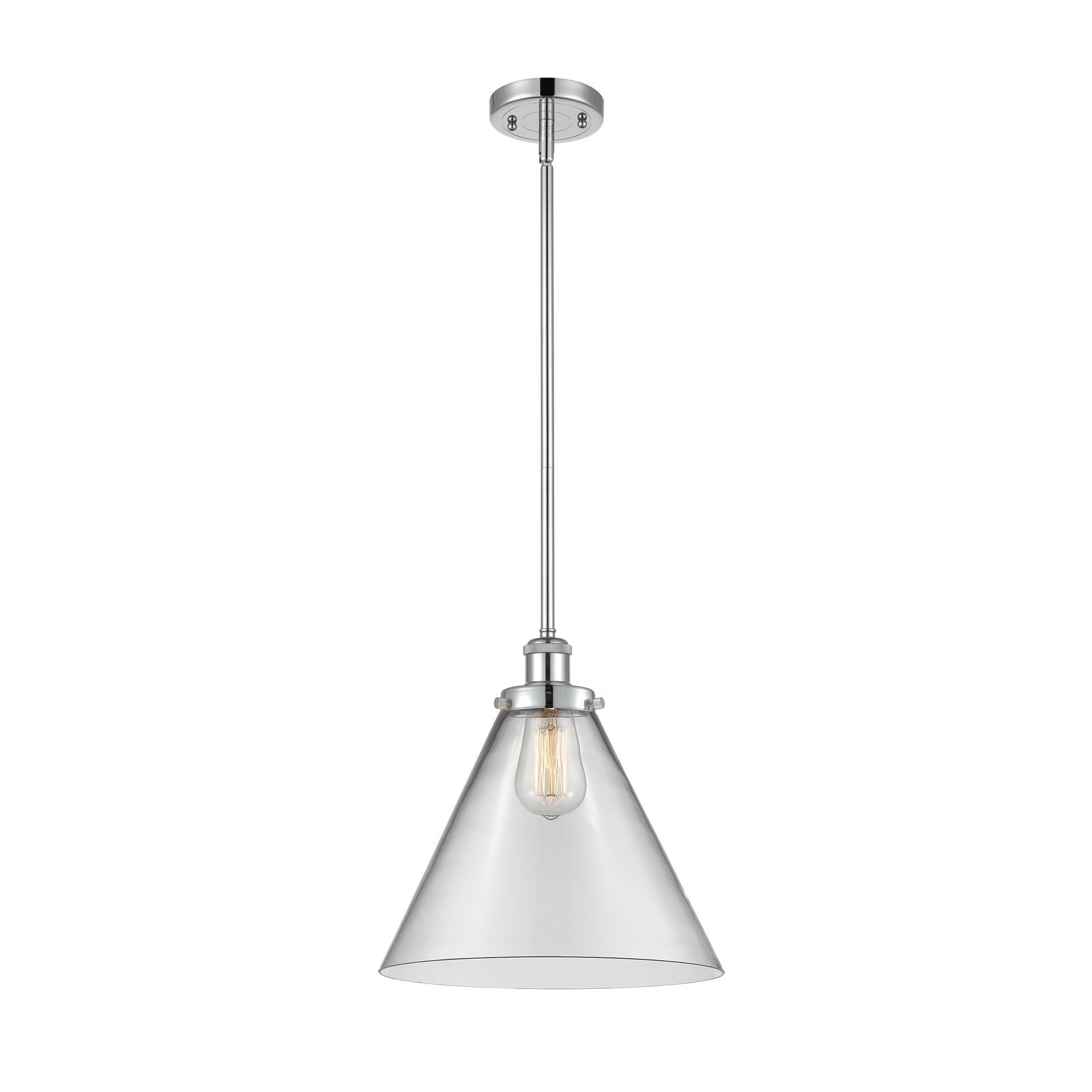 Innovations Cone 11.75in 1-Light Mini Pendant | Industrial Polished Chrome Steel and Clear Transparent Glass | Kitchen Island & | Model 916-1S-PC-G42-L