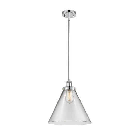Innovations Cone 11.75in 1-Light Mini Pendant | Industrial Polished Chrome Steel and Clear Transparent Glass | Kitchen Island | Model 916-1S-PC-G42-L-LED