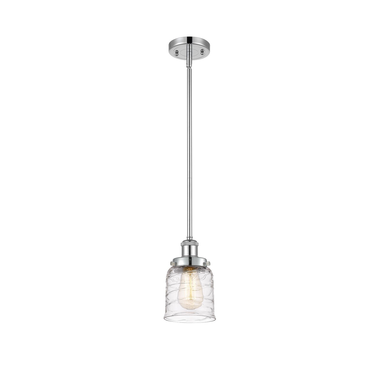 Innovations Bell 5in 1-Light Mini Pendant | Industrial Polished Chrome Steel and Clear Deco Swirl Glass | Kitchen Island & Dining | Model 916-1S-PC-G513
