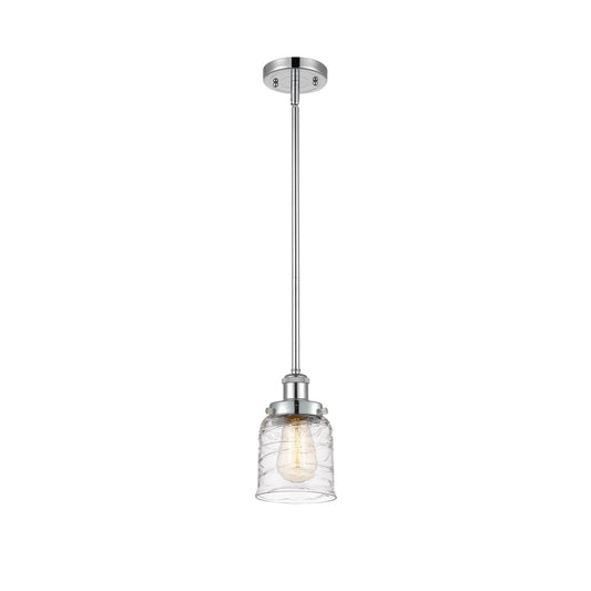 Innovations Bell 5in 1-Light LED Mini Pendant | Industrial Polished Chrome Steel and Clear Deco Swirl Glass | Kitchen Island & | Model 916-1S-PC-G513-LED