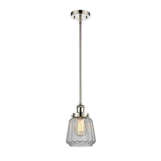 Innovations Chatham 7in 1-Light Mini Pendant | Modern Transitional Polished Nickel Steel and Cast Brass with Clear Ribbed Glass | Model 916-1S-PN-G142