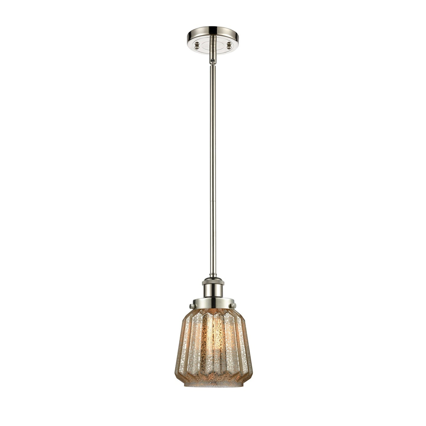 Innovations Chatham 7in 1-Light Mini Pendant | Modern Transitional Polished Nickel Steel and Cast Brass with Mercury Ribbed Glass | Model 916-1S-PN-G146