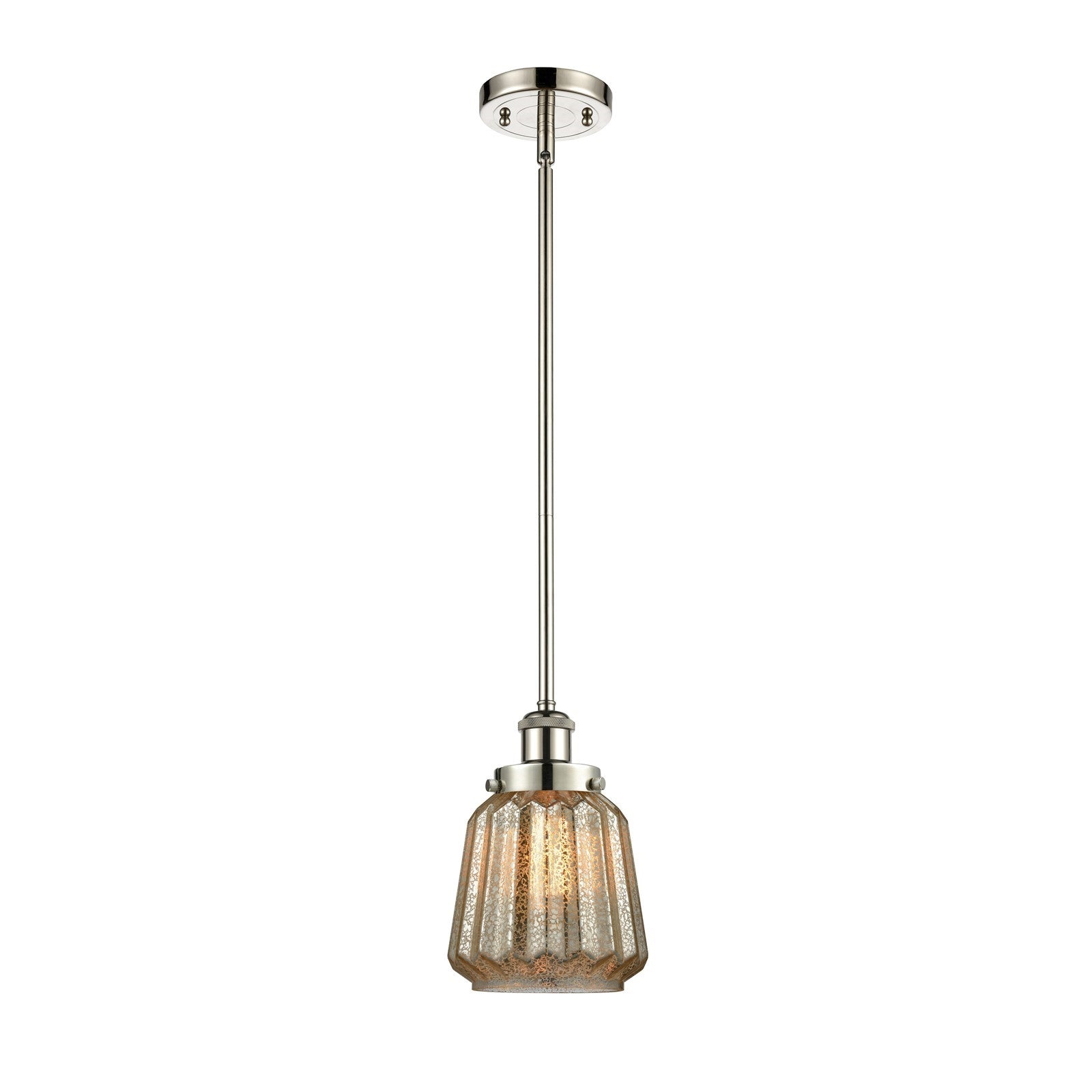 Innovations Chatham 7in 1-Light Mini Pendant | Modern Transitional Polished Nickel Steel and Cast Brass with Mercury Ribbed Glass | Model 916-1S-PN-G146