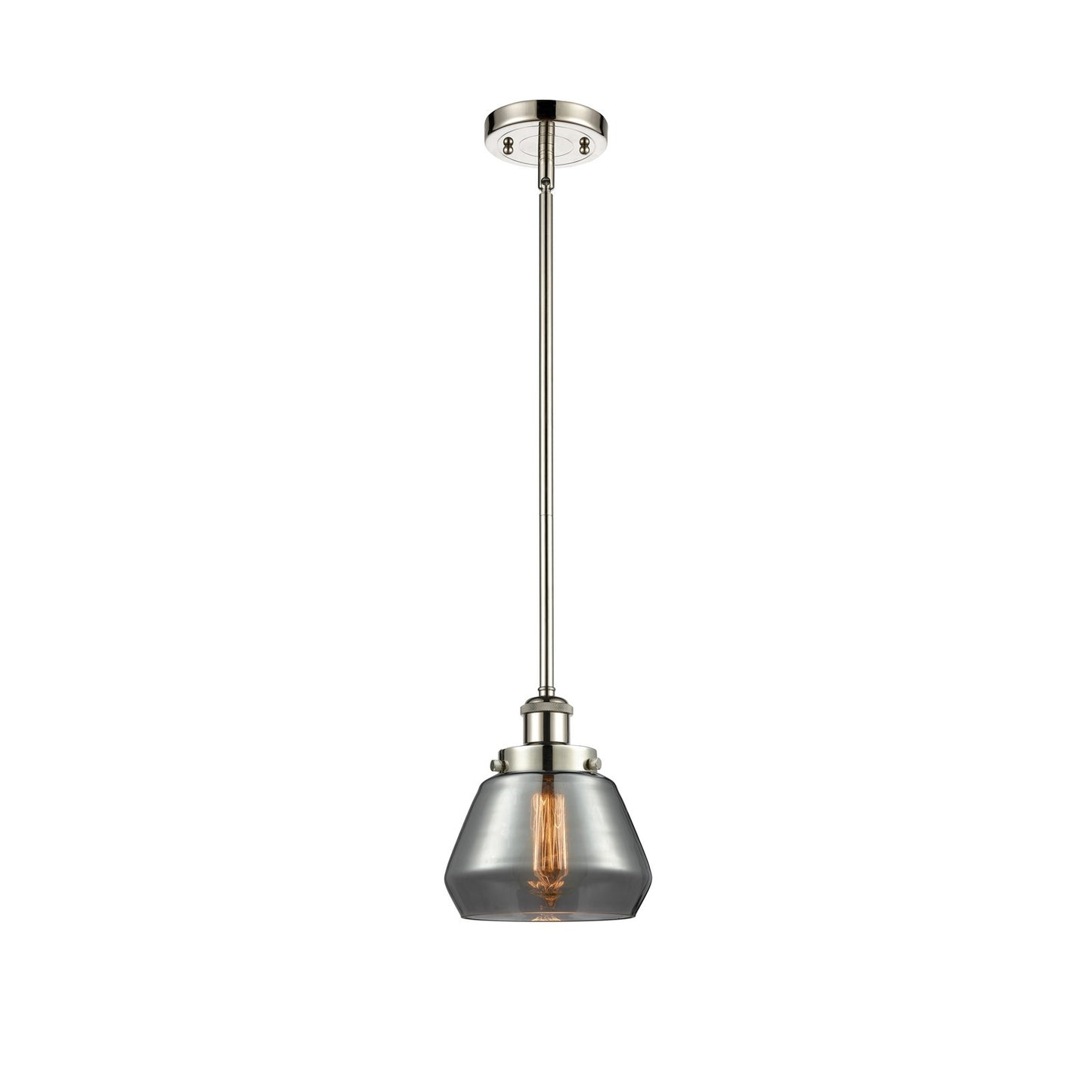 Innovations Fulton 7in 1-Light Mini Pendant | Modern Contempo Polished Nickel and Light Smoke Glass | Kitchen Island & Dining Room | Model 916-1S-PN-G173