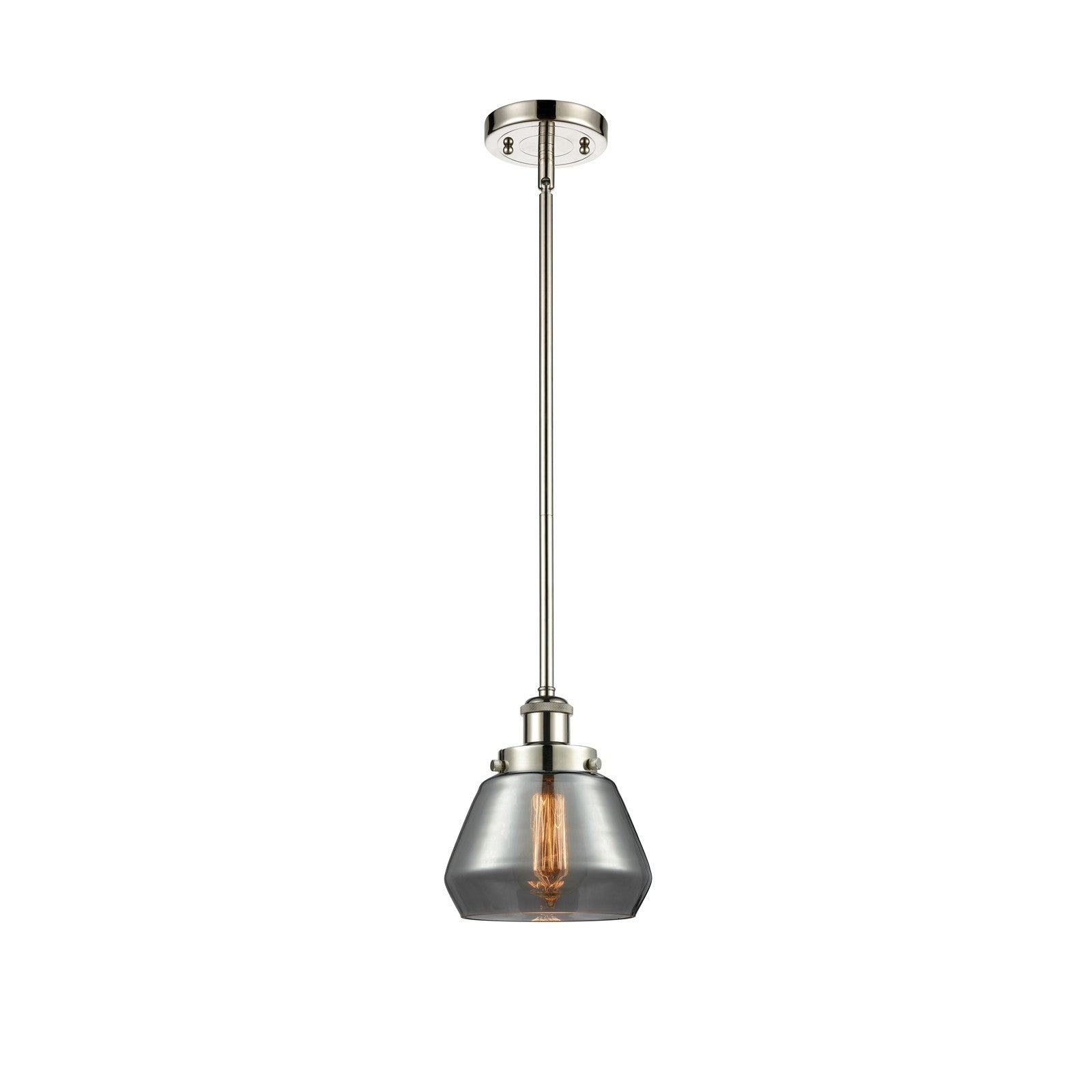Innovations Fulton 7in 1-Light Mini Pendant | Modern Contempo Polished Nickel and Light Smoke Glass | Kitchen Island & Dining Room | Model 916-1S-PN-G173