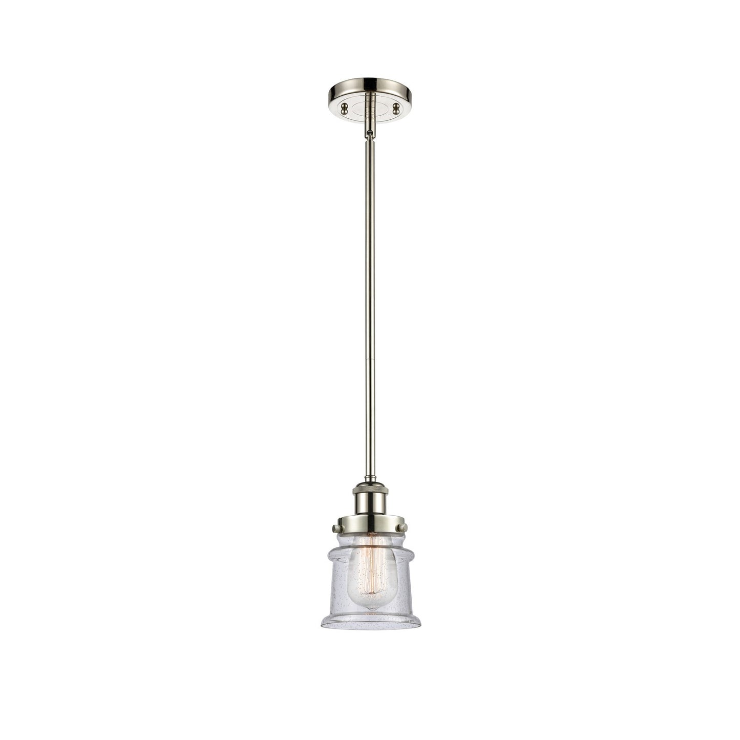 Innovations Canton 5.25in 1-Light Mini Pendant | Modern Contempo Polished Nickel and Seedy Glass Schoolhouse Shade | Kitchen | Model 916-1S-PN-G184S