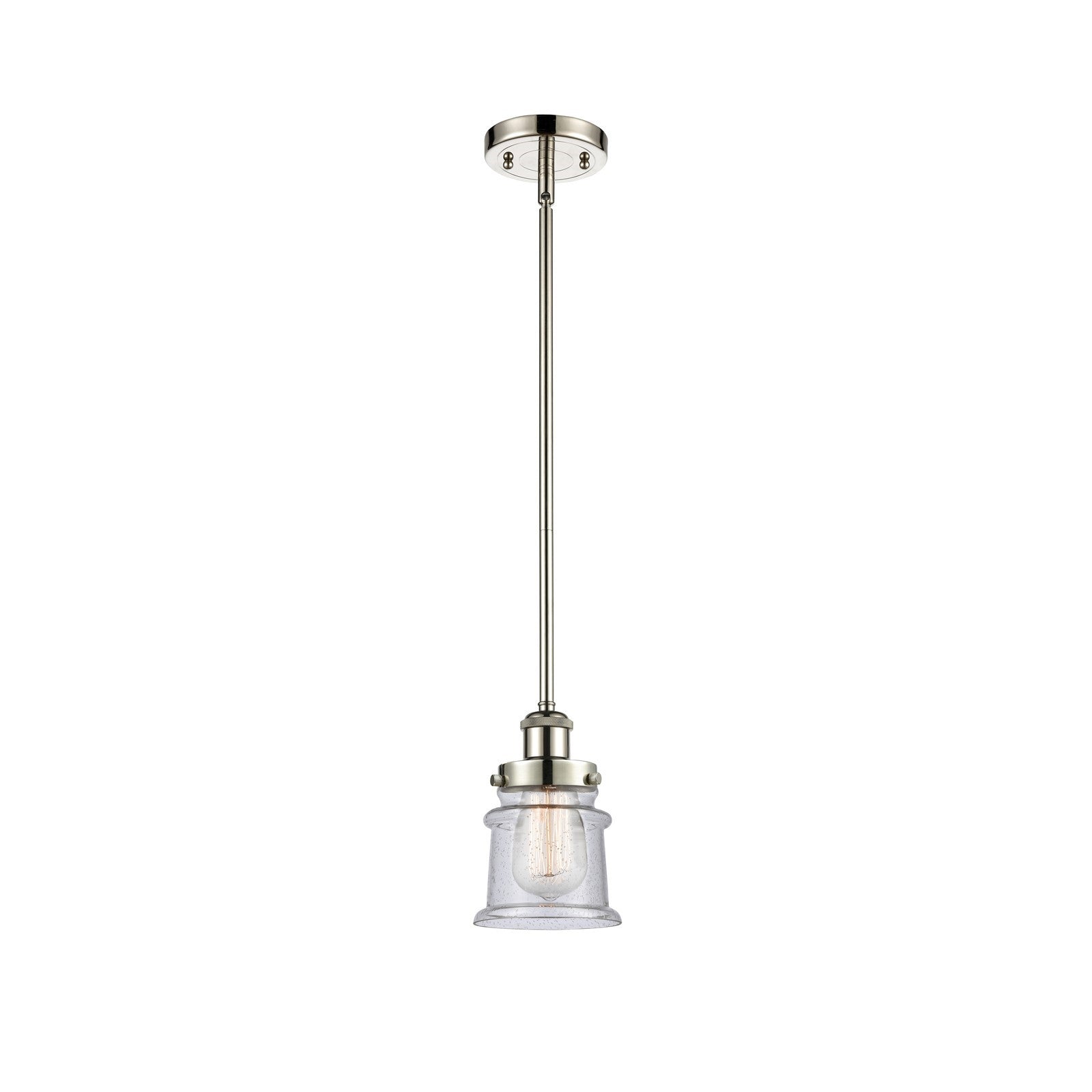 Innovations Canton 5.25in 1-Light Mini Pendant | Modern Contempo Polished Nickel and Seedy Glass Schoolhouse Shade | Kitchen | Model 916-1S-PN-G184S