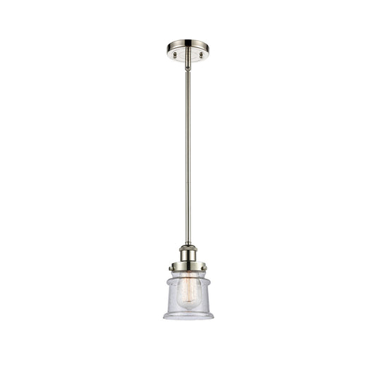 Innovations Canton 5.25in 1-Light Mini Pendant | Modern Contempo Polished Nickel and Seedy Glass Schoolhouse Shade | Kitchen | Model 916-1S-PN-G184S