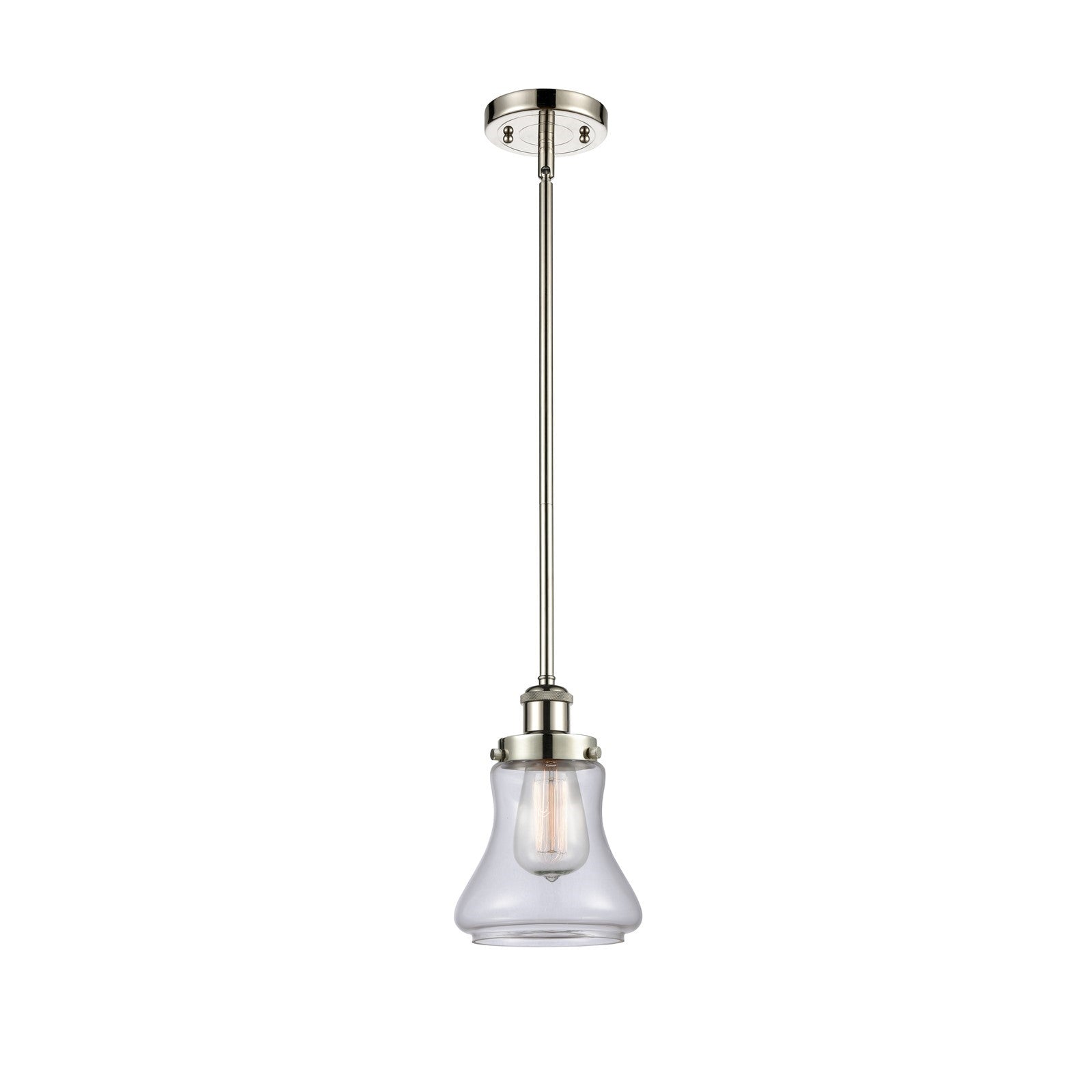 Innovations Bellmont 6.12in 1-Light Mini Pendant | Modern Contempo Polished Nickel and Clear Glass Schoolhouse Shade | Kitchen | Model 916-1S-PN-G192