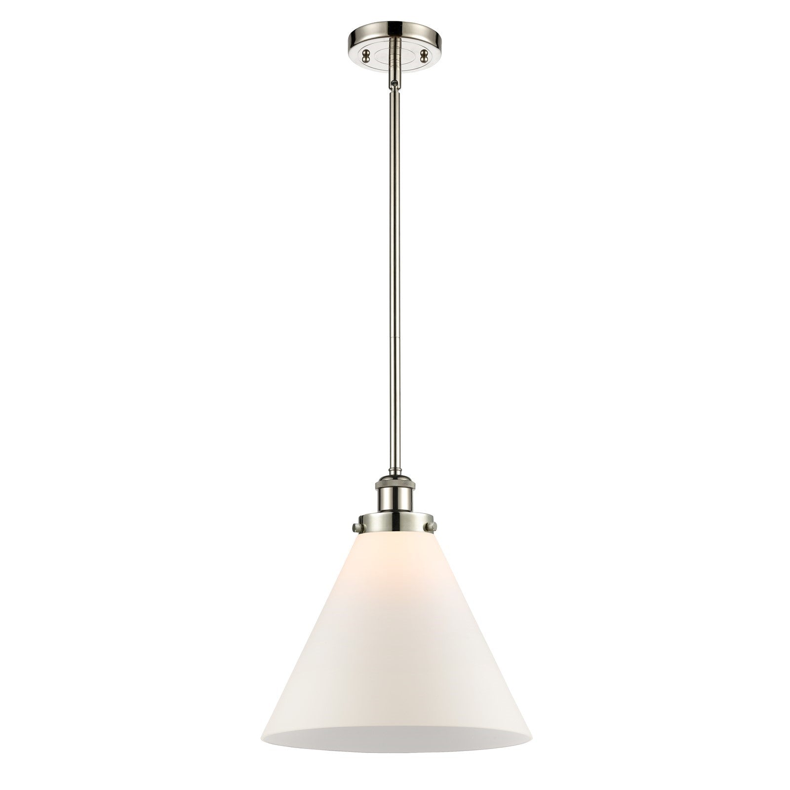 Innovations Cone 11.75in 1-Light Mini Pendant | Industrial Polished Nickel and Matte White Frosted Glass Cone Shade | Kitchen | Model 916-1S-PN-G41-L