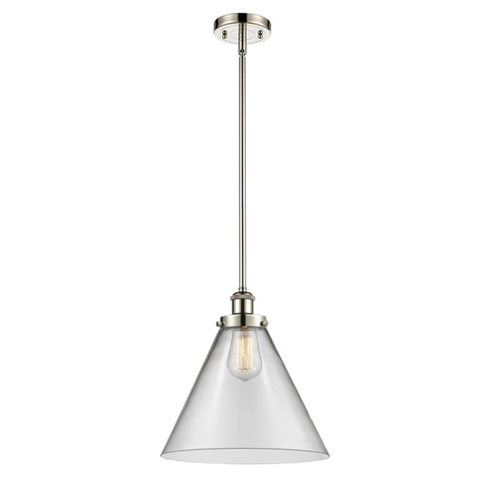 Innovations Cone 12in 1-Light Mini Pendant | Industrial Polished Nickel and Clear Glass | Kitchen Island & Dining Room | Model 916-1S-PN-G42-L-LED