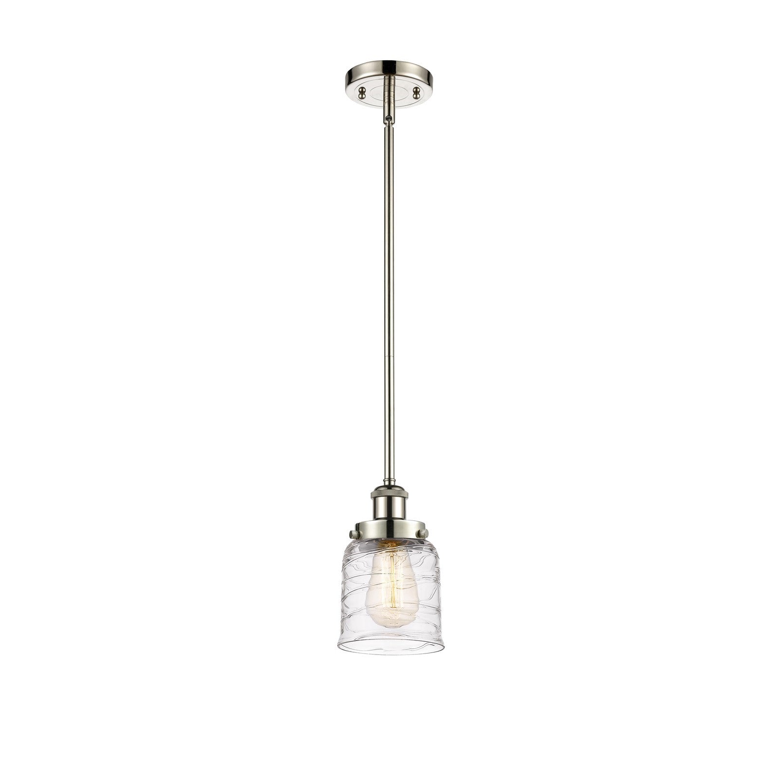 Innovations Bell 5in 1-Light Mini Pendant | Industrial Polished Nickel Steel and Clear Deco Swirl Glass | Kitchen Island & Dining | Model 916-1S-PN-G513