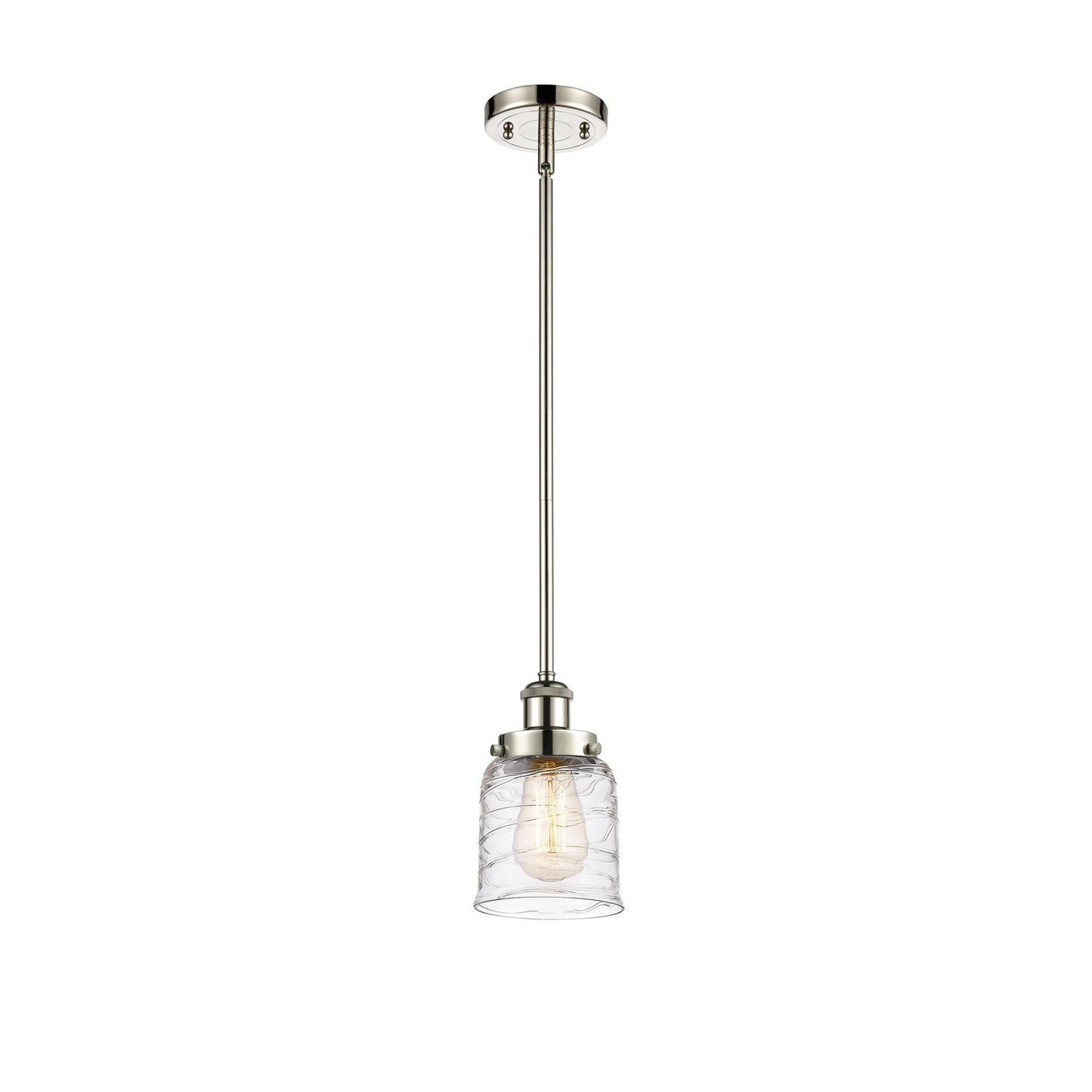 Innovations Bell 5in 1-Light LED Mini Pendant | Industrial Polished Nickel Steel and Clear Deco Swirl Glass | Kitchen Island & | Model 916-1S-PN-G513-LED