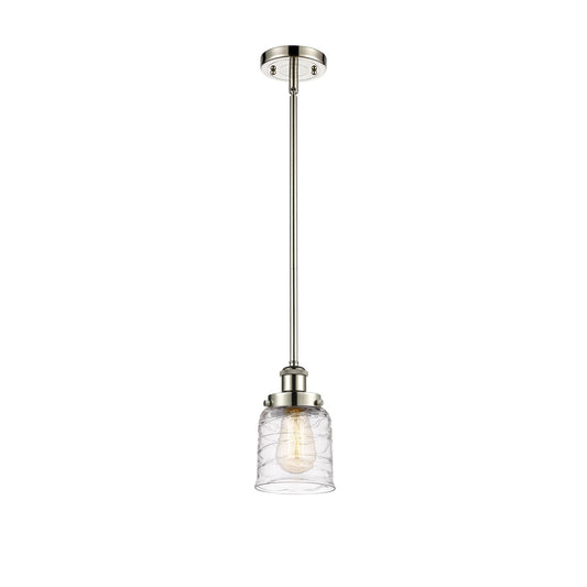 Innovations Bell 5in 1-Light LED Mini Pendant | Industrial Polished Nickel Steel and Clear Deco Swirl Glass | Kitchen Island & | Model 916-1S-PN-G513-LED