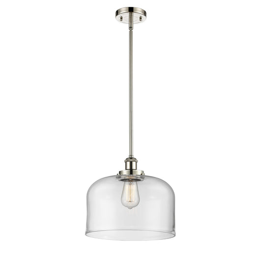 Innovations Bell 12in 1-Light Mini Pendant | Industrial Polished Nickel and Clear Glass | Kitchen Island & Dining Room | Model 916-1S-PN-G72-L