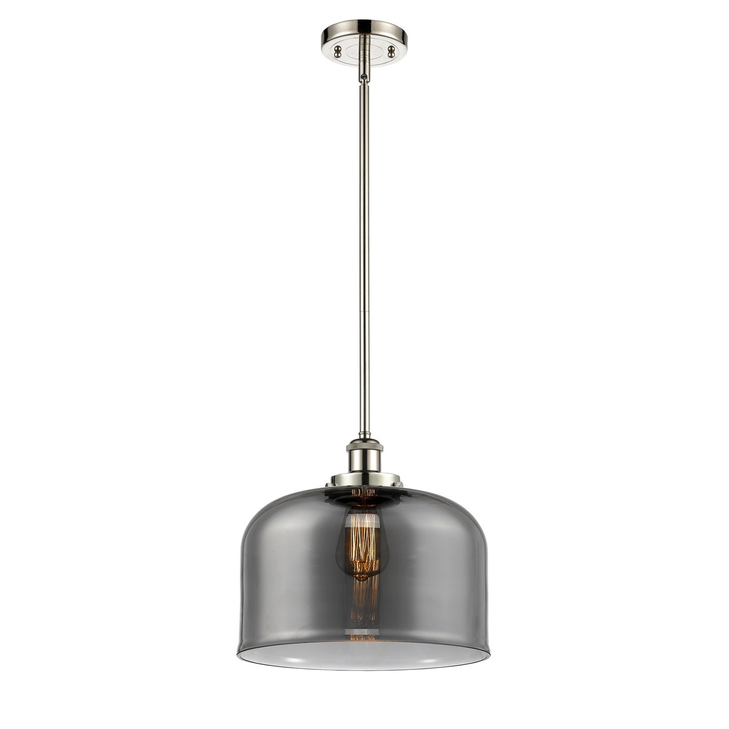 Innovations Bell 12in 1-Light Mini Pendant | Industrial Polished Nickel and Light Smoke Glass | Kitchen Island & Dining Room | Model 916-1S-PN-G73-L